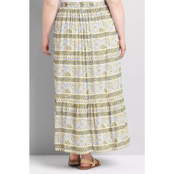 Lane Bryant Tiered Maxi Skirt Size 18/20 Jodie Woodblock Floral Print Tie Belt - Picture 6 of 6